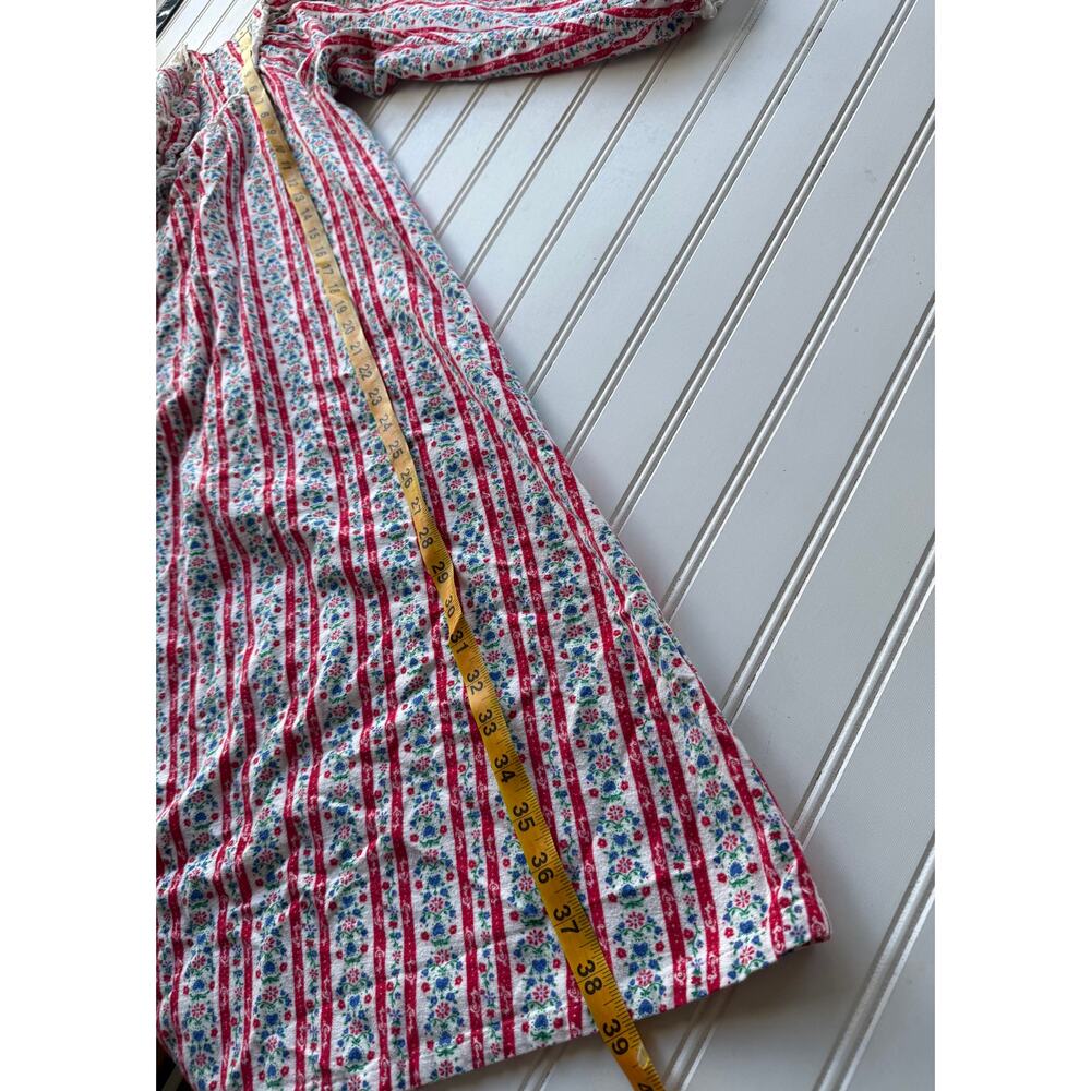 Lanz of Salzburg Flannel Small Red Floral Stripe Prairie Nightgown Ruffle Trim - Picture 13 of 13